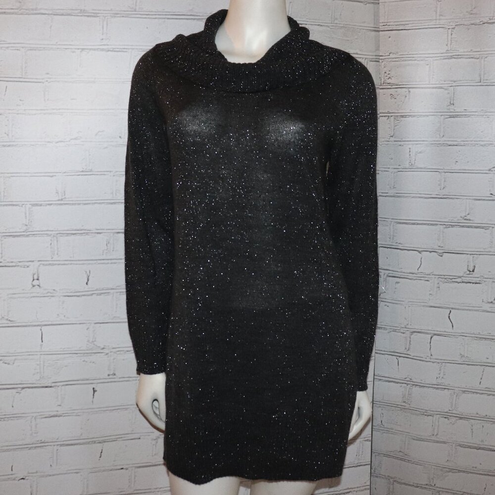 🌫️🧶✨ Sparkling Gray Knit Cowl Sweater · AGB · Size Large